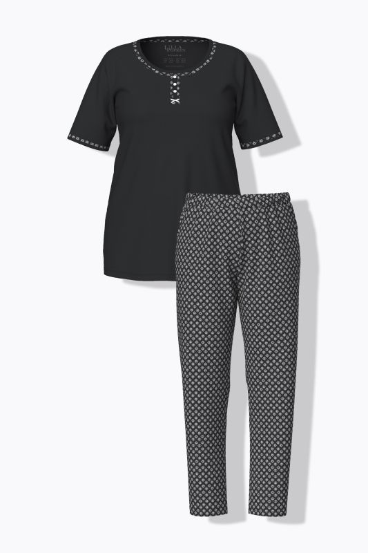Pyjama 2 pièces avec motif, T-shirt décolleté rond et manches courtes + pantalon avec poches