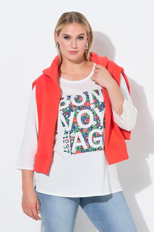 T-shirt motif « Bon Voyage », col rond et manches 3/4, coupe Classic Fit