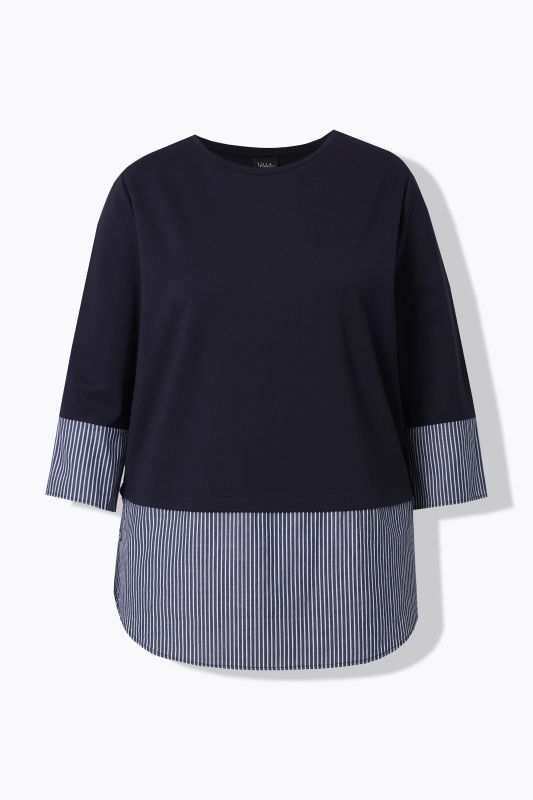 Sweat-shirt col rond et manches 3/4, faux empiècement chemisier