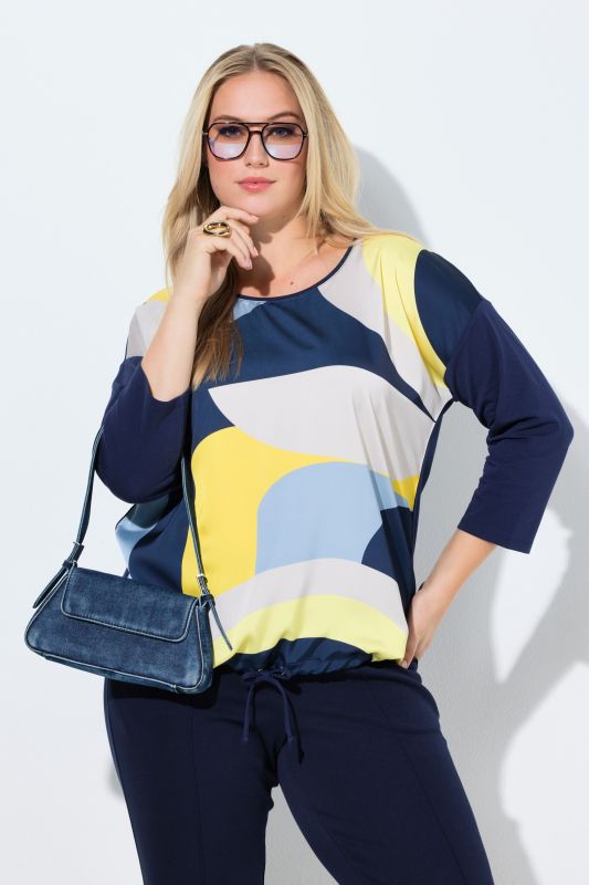 Blouse oversize avec cordon à la base, décolleté rond et manches 3/4