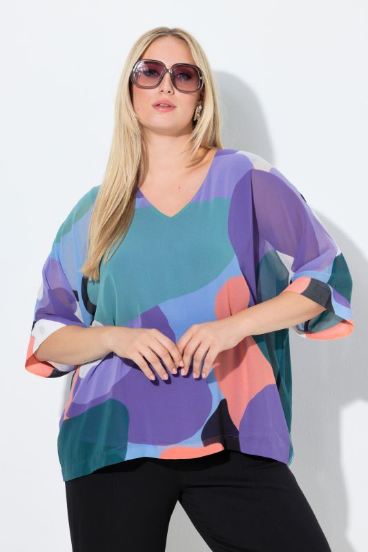 Tunique doublée, décolleté en V et manches 3/4, coupe évasée