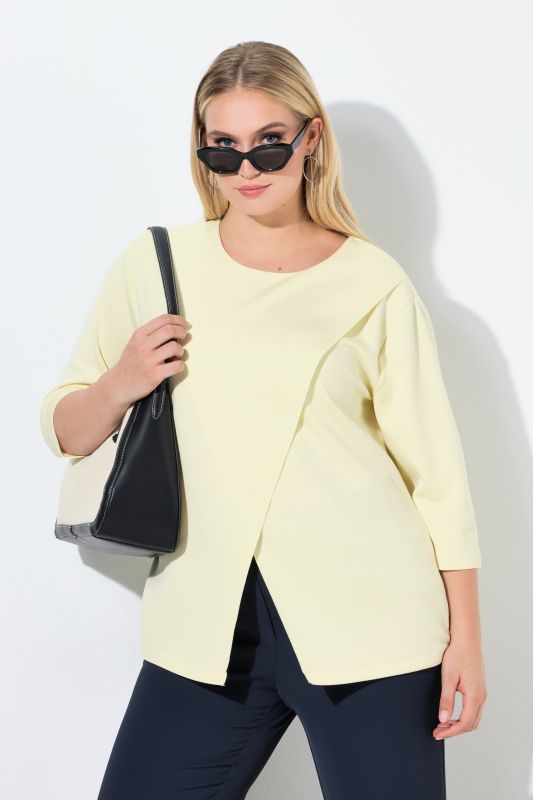 Sweat-shirt en modal mélangé, modèle asymétrique, col rond et manches 3/4