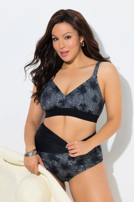 Bikini motif palmiers, sans bonnets souples, bretelles réglables et matière recyclée