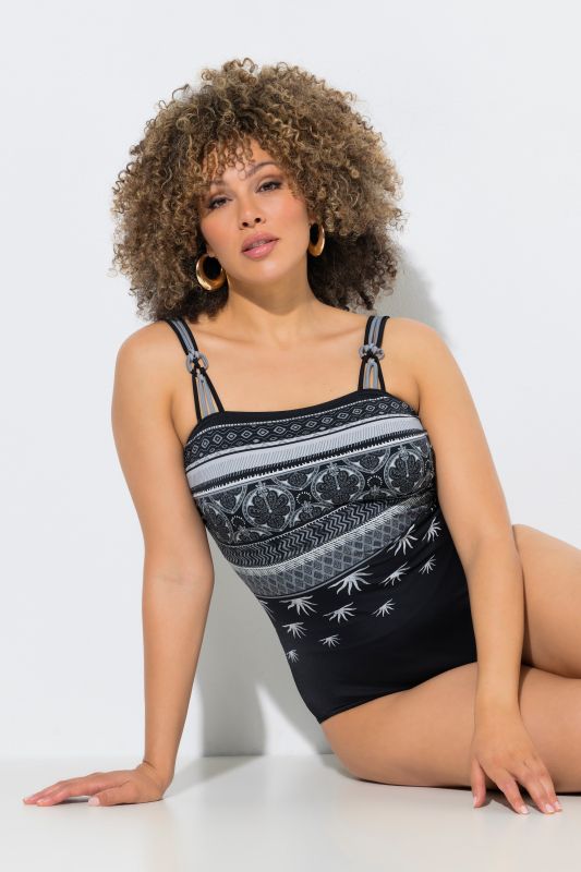 Maillot de bain à motifs, bonnets souples, décolleté rond et matière recyclée