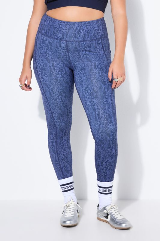 Collant de sport taille haute et longueur chevilles, imprimé peau de serpent et poche latérale