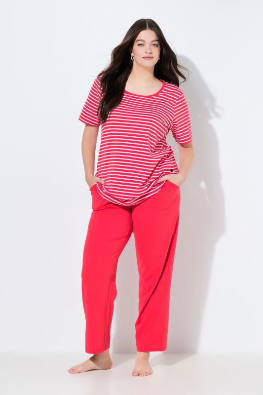 Pyjama 2 pièces en coton bio, pantalon + T-shirt col rond et manches courtes