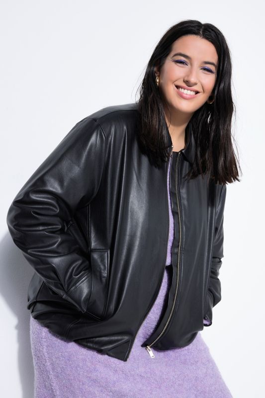 Blouson oversize en simili, fermeture zippée et doublure intégrale