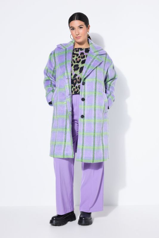 Manteau oversize à carreaux, manches longues et col à revers