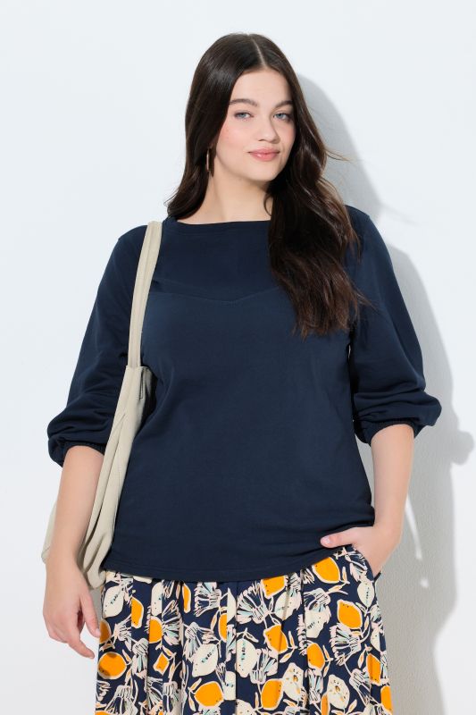 Sweat-shirt en coton bio, encolure bateau et manches longues ballon