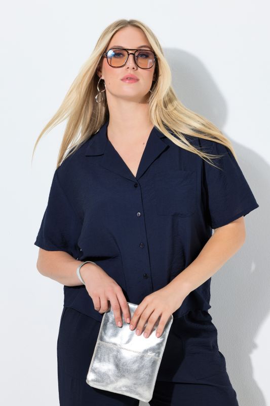 Blouse courte Boxy Fit, manches courtes et col à revers