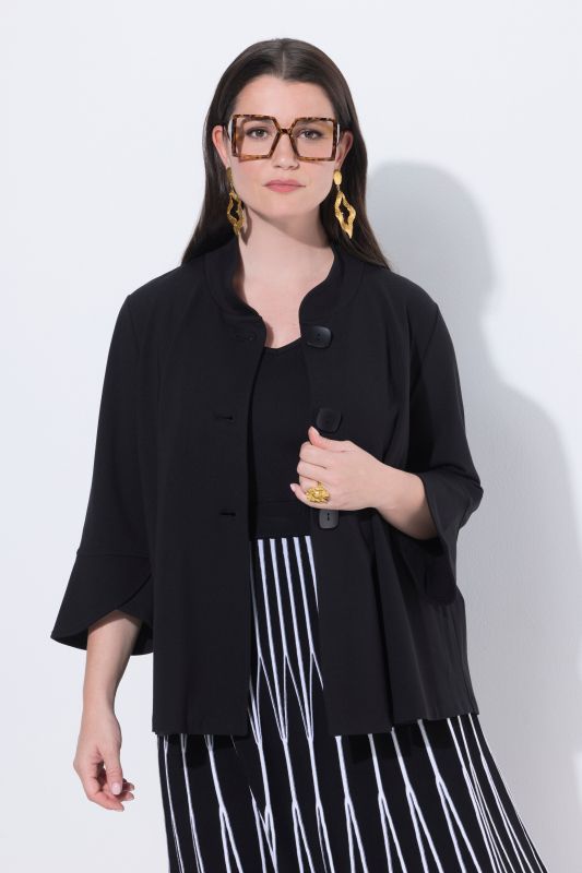 Veste en molleton point de Rome, manches 3/4 et col montant, coupe évasée