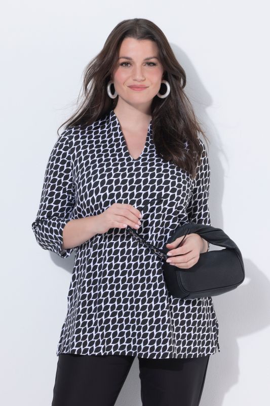 T-shirt en coton Pima, manches 3/4 et col calice, coupe évasée