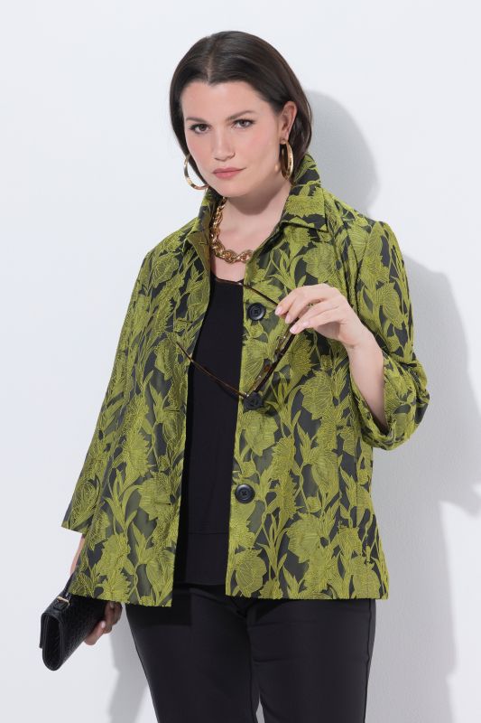 Veste Jacquard, col chemise et manches longues, coupe évasée