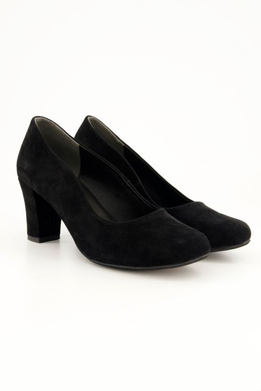 Escarpins en cuir suédé, découpe en vague et talon bottier - largeur H