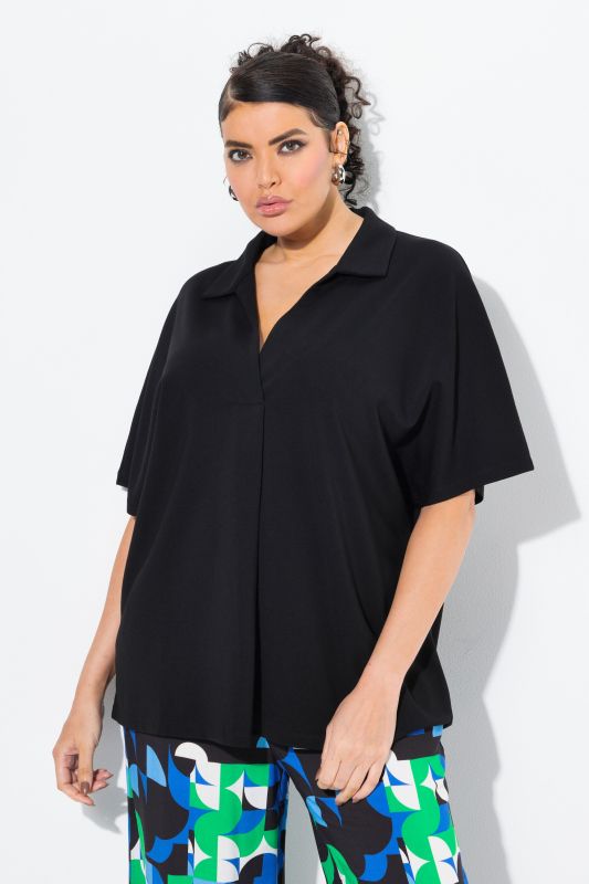 Sweat-shirt oversize à manches courtes, col chemise