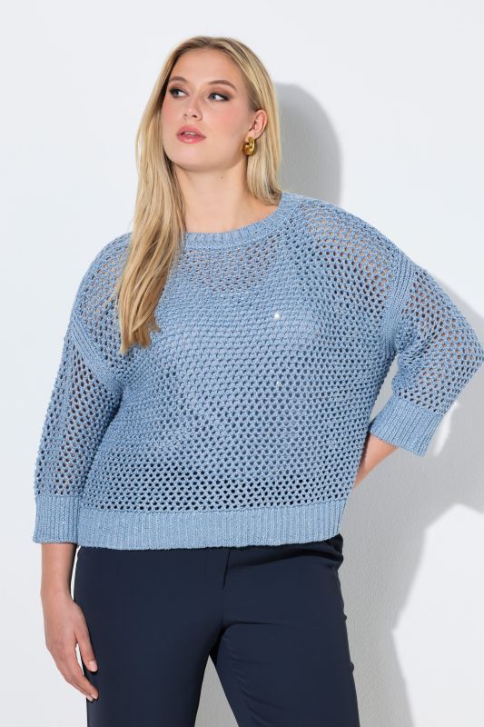 Pull en maille scintillante, modèle oversize, col rond et manches 3/4