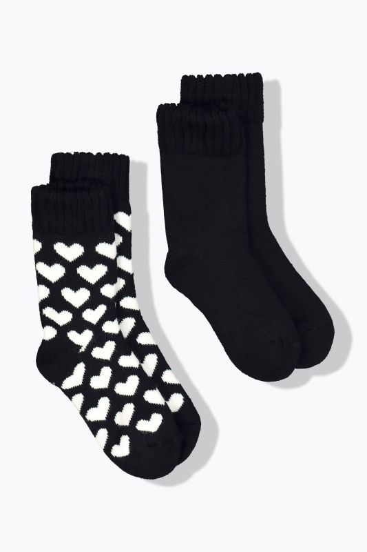 Lot de 2 paires de chaussettes, uni/cœurs