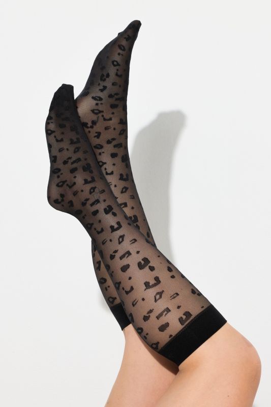 Chaussettes hautes et fines, légèrement transparentes, motif léopard