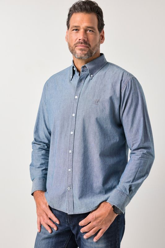 Chemise JP 1880 aspect jean, manches longues et col à pointes boutonnée, coupe Modern Fit - jusqu'au 8 XL