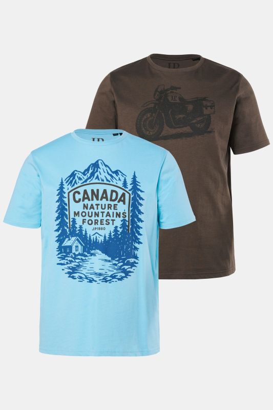 Lot de 2 T-shirts JP 1880, manches courtes et imprimé poitrine - jusqu'au 8 XL