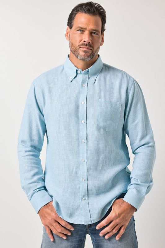 Chemise JP 1880 TwoTone, matière texturée, manches longues et col à pointes boutonnées, coupe Modern Fit - jusqu'au 8 XL