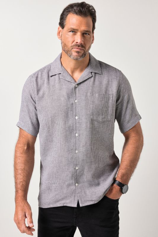 Chemise JP 1880 en lin mélangé et texturé TwoTone, manches courtes et col cubain, coupe Cuba-Fit - jusqu'au 8 XL