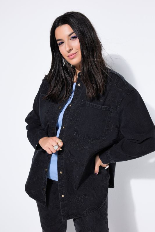 Chemise en jean oversize, tissu denim avec broderie all-over