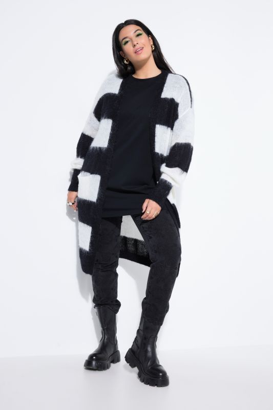 Cardigan long à larges rayures, coupe ouverte