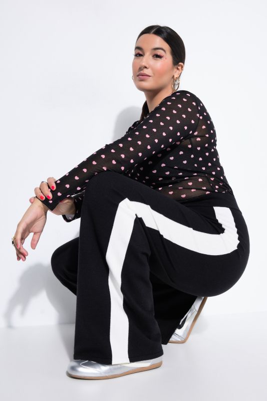 Pantalon droit en maille à taille élastique et galons