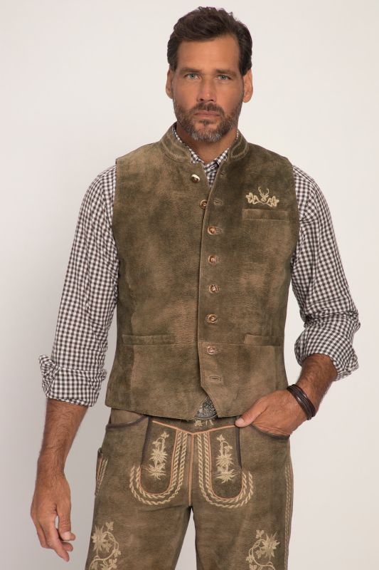 Gilet traditionnel JP 1880, en cuir suédé de chèvre, col Mao - jusqu'au 72