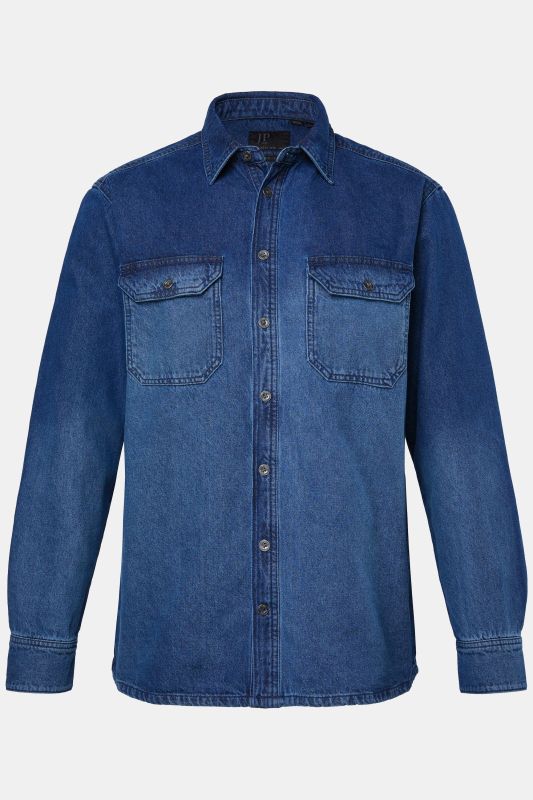 Chemise en jean JP 1880, manches longues et col Kent, coupe Modern Fit - jusqu'au 8 XL