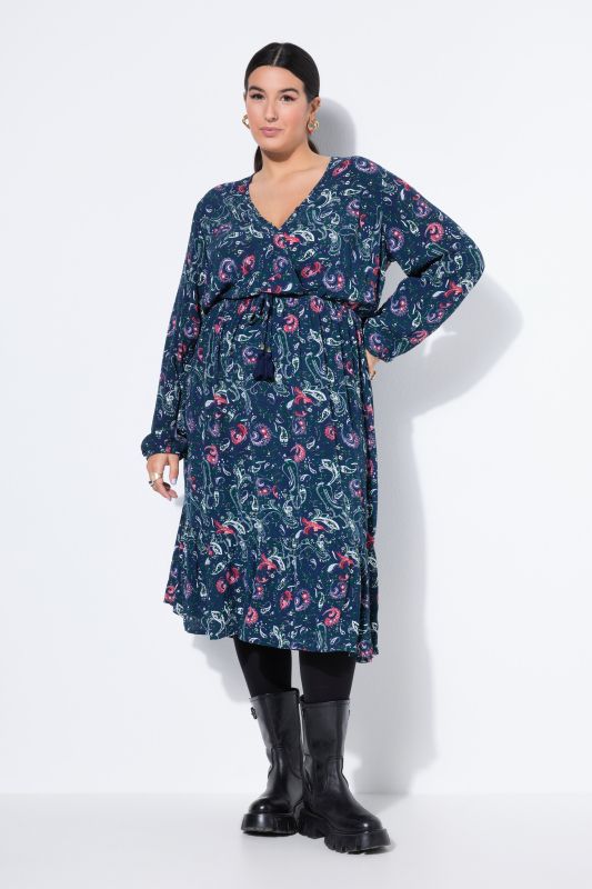 Robe Maxi, imprimé all-over, col V, volants à la base