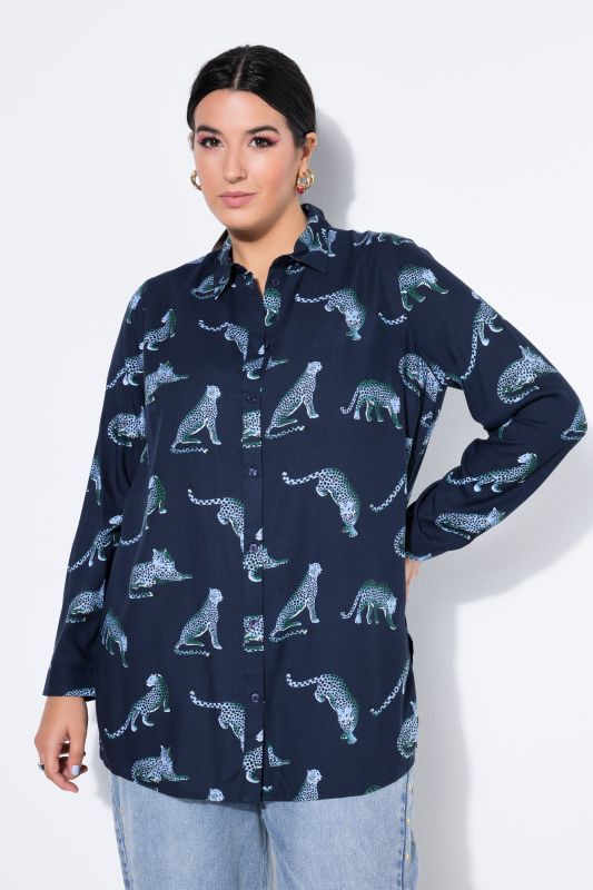 Chemisier droit à manches longues et motif léopards