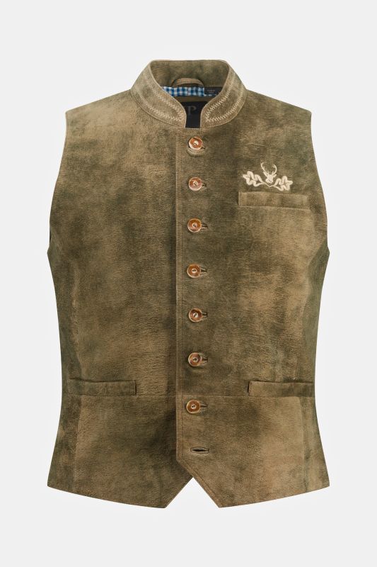 Gilet traditionnel JP 1880, en cuir suédé de chèvre, col Mao - jusqu'au 72