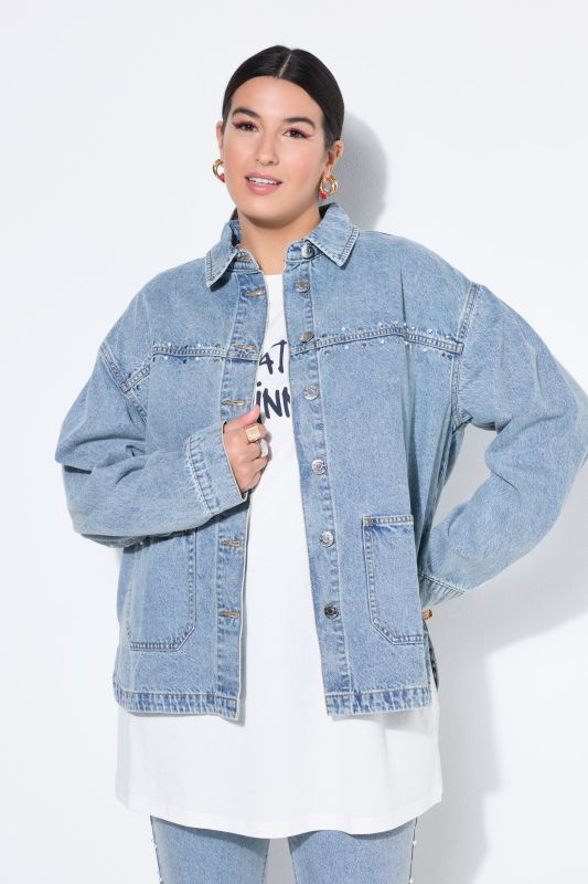 Veste en jean oversize, perles fantaisie, strass