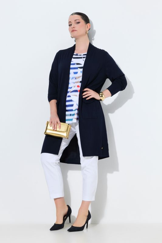 Cardigan long à col montant. Coupe ouverte