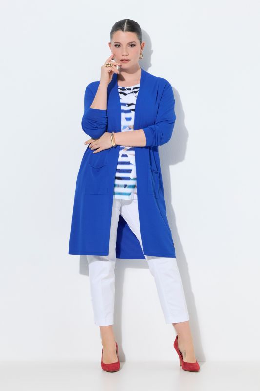 Cardigan long à col montant. Coupe ouverte