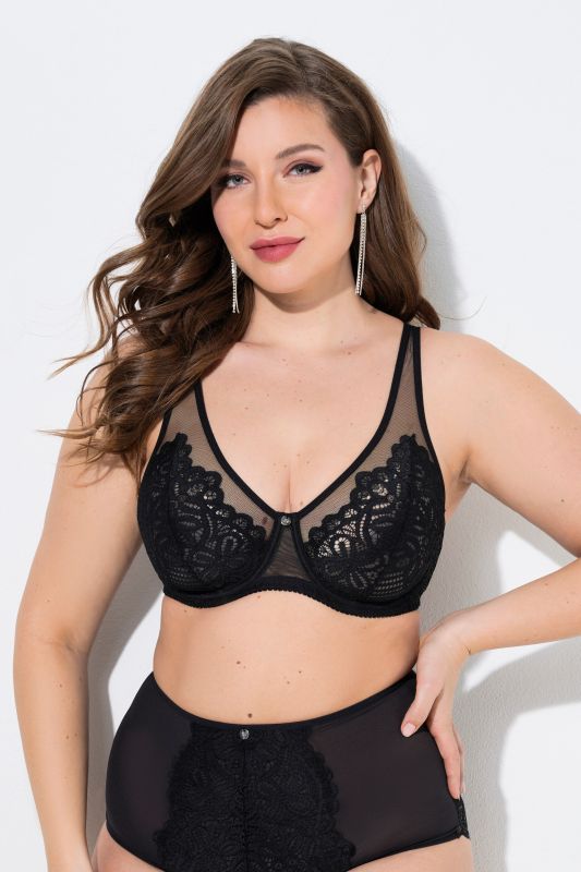 Soutien-gorge à armatures, dentelle et bretelles en mesh - bonnets B-E