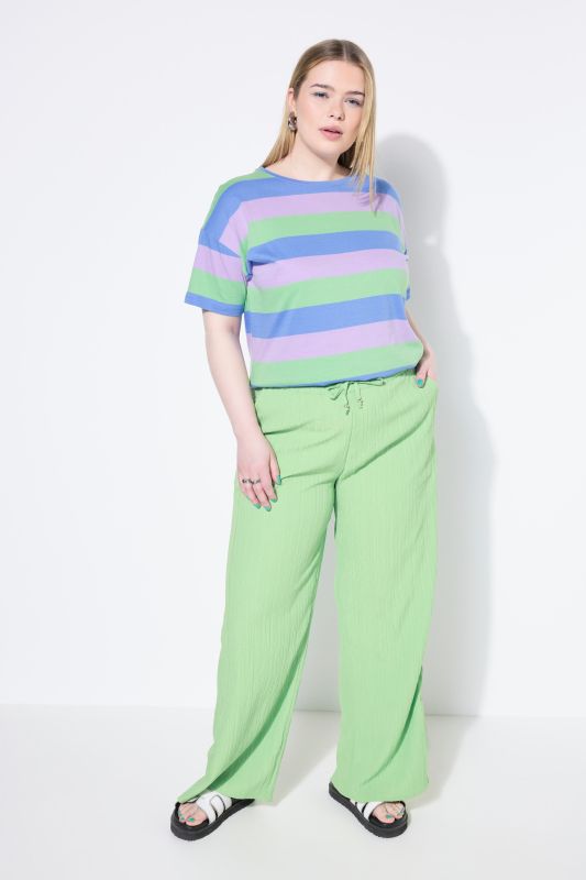 Pantalon en crêpe, jambe large et taille élastique