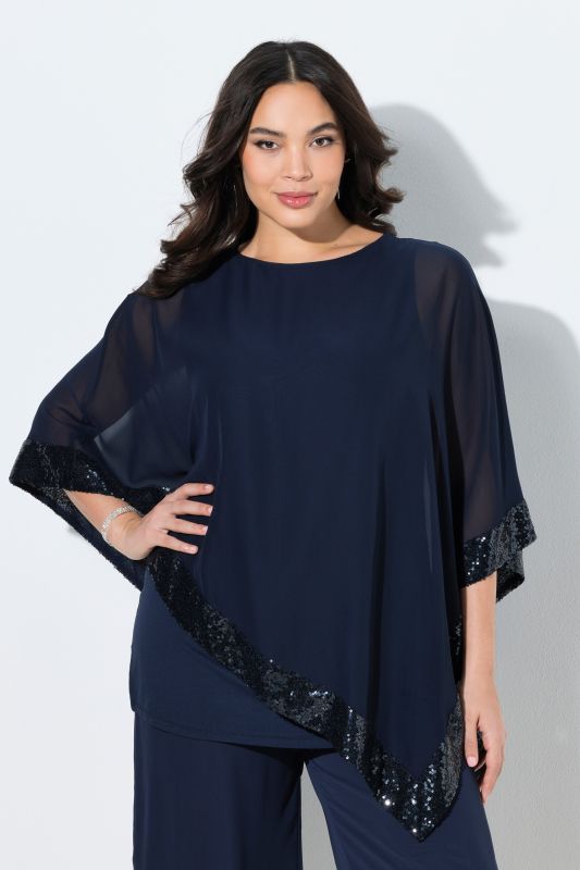 Blouse avec voile en mousseline. Encolure bateau, manches 3/4