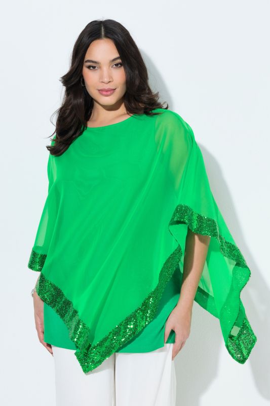 Blouse avec voile en mousseline. Encolure bateau, manches 3/4