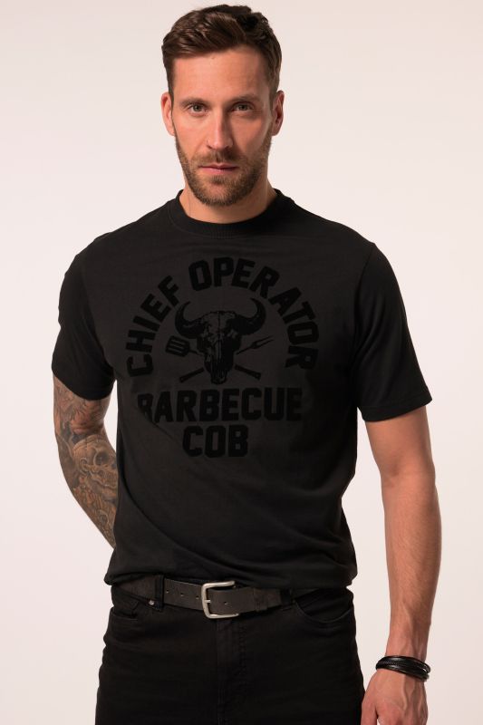 T-shirt JP 1880 à manches courtes, col rond et imprimé barbecue - jusqu'au 8 XL