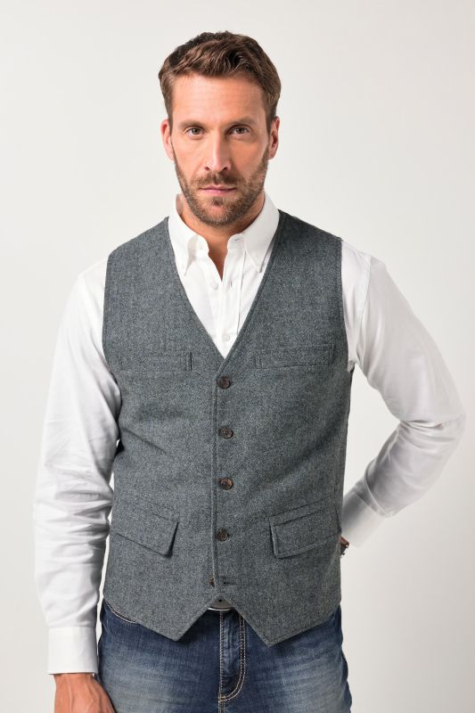Gilet JP 1880 en tweed, finition FLEXNAMIC®, dos en maille - jusqu'au 7 XL