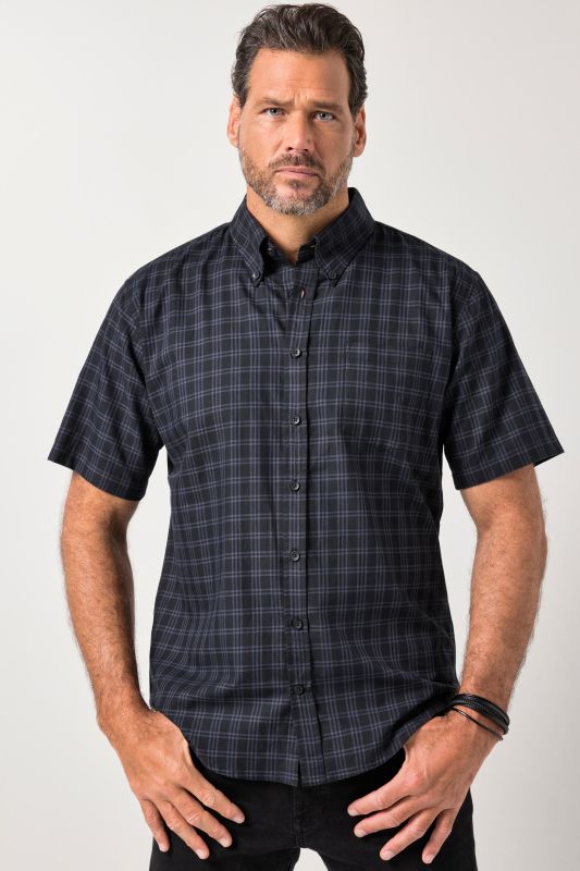 Chemise à carreaux JP 1880, manches courtes et col à pointes boutonnées, coupe Modern Fit - jusqu'au 8 XL