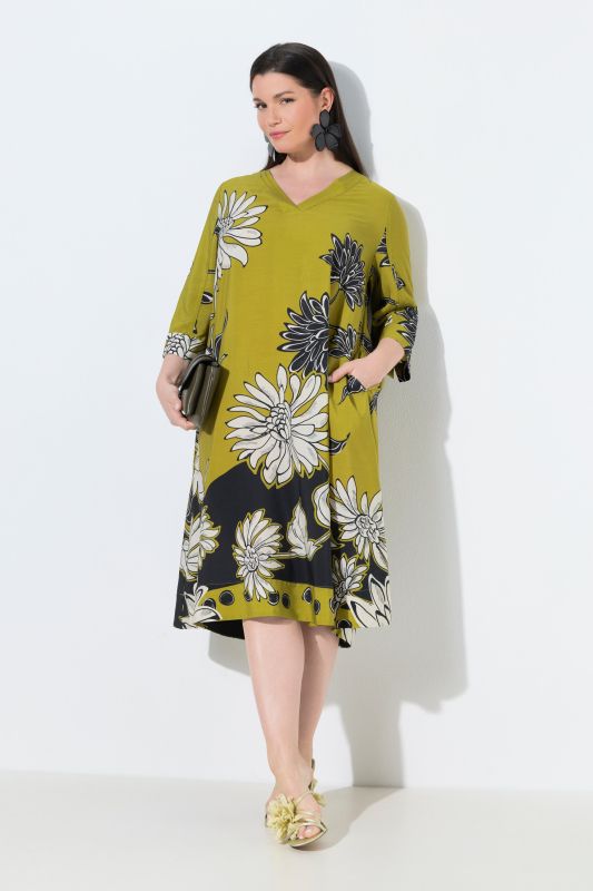 Robe midi en Lyocell, motif floral, décolleté en V et manches&nbsp;3/4