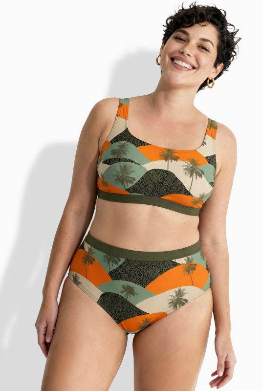 Bikini motif palmiers, bonnets souples et bretelles ajustables