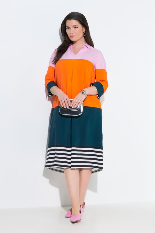 Robe midi en Lyocell, esprit «&nbsp;colour block&nbsp;», col chemise et manches&nbsp;3/4