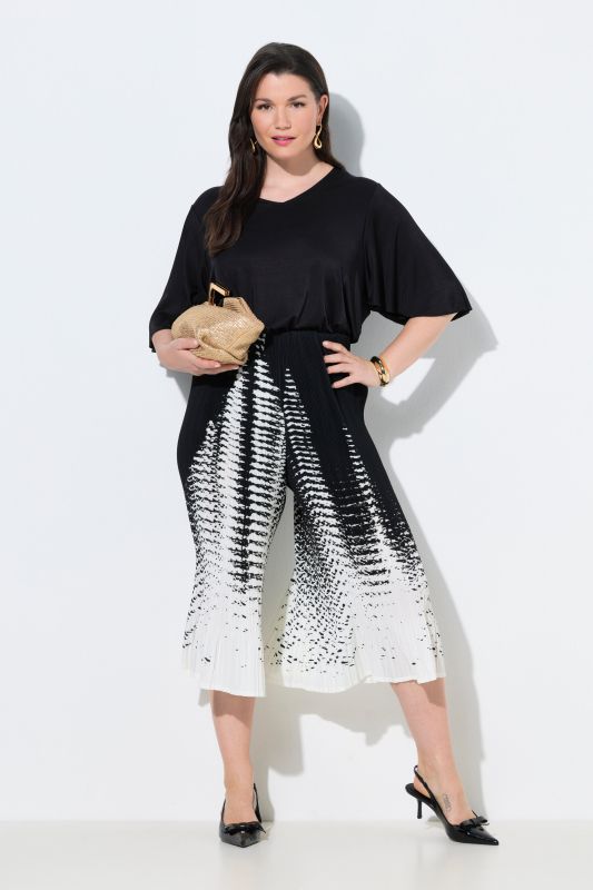 Jupe-culotte plissée, imprimé, jambe large et taille élastique