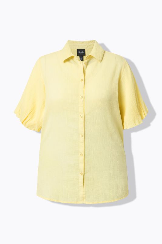 Blouse aspect crêpe, col chemise et manches courtes ballon