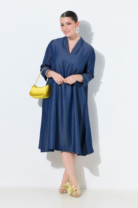 Robe en Lyocell aspect jean, poches, col calice et manches&nbsp;3/4